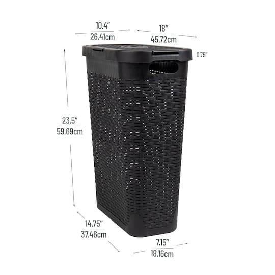 Mind Reader 40L Hamper Laundry Basket with Cutout Handles, 3-Pack, Black